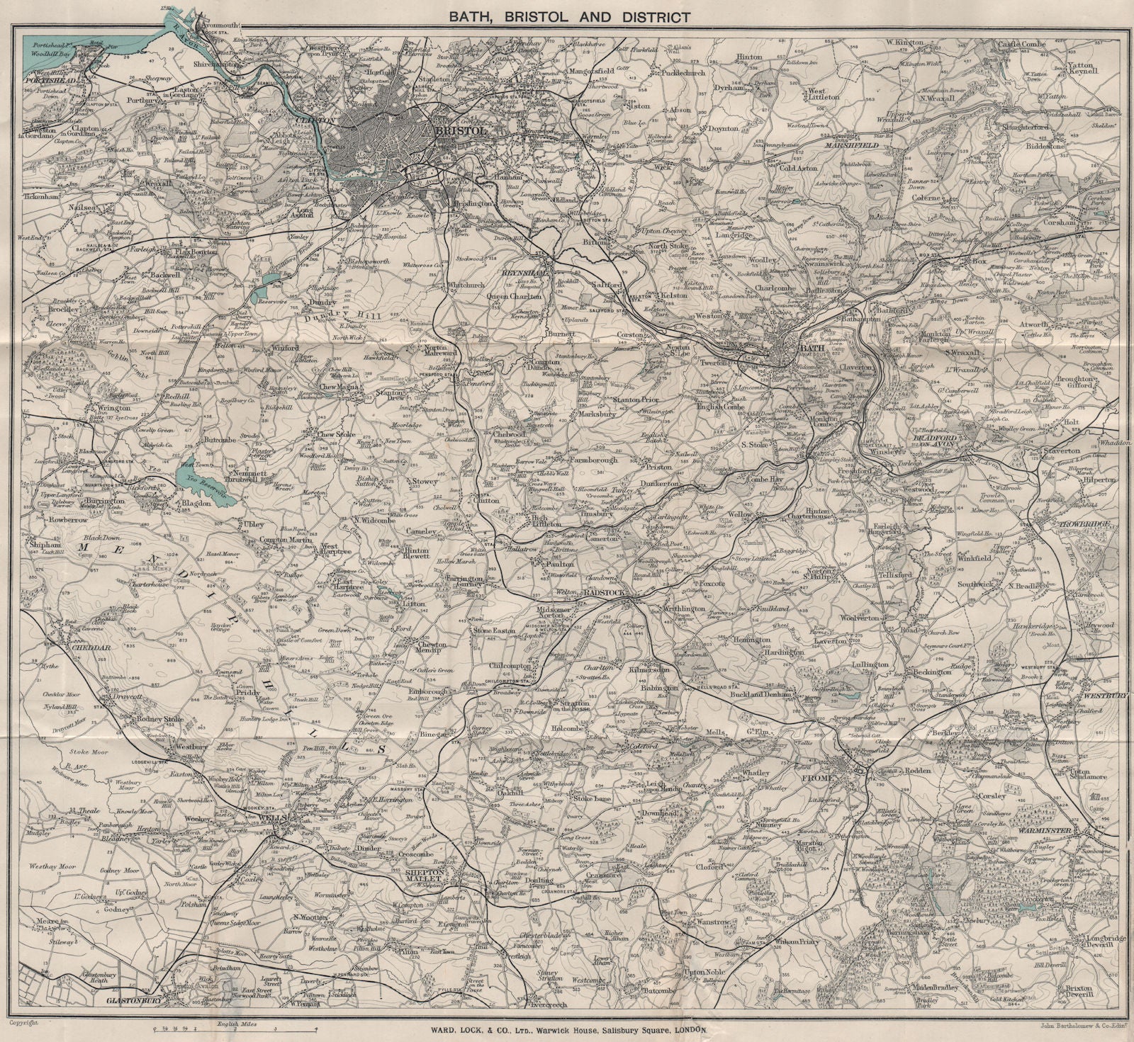 BATH & BRISTOL environs. Mendips/Cotswolds. Frome Wells Shepton Mallet 1919 map